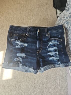 American Eagle Outfitters Dark Indigo Distressed Jean Shorts